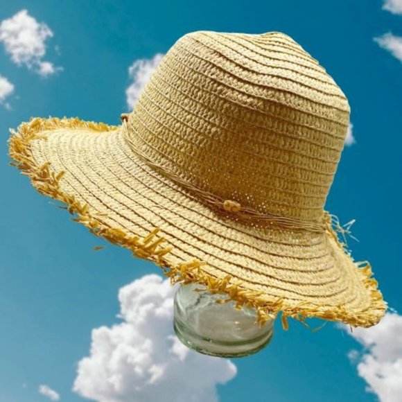 Tan Raw Edge Wide Brim Sun Hat OS - Picture 7 of 15